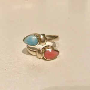 SOLD Larimar & seashell sterling adjustable ring